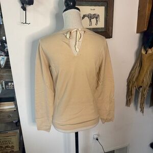 Vintage THEORY Wool Sweater L w/ Tie Back Cream